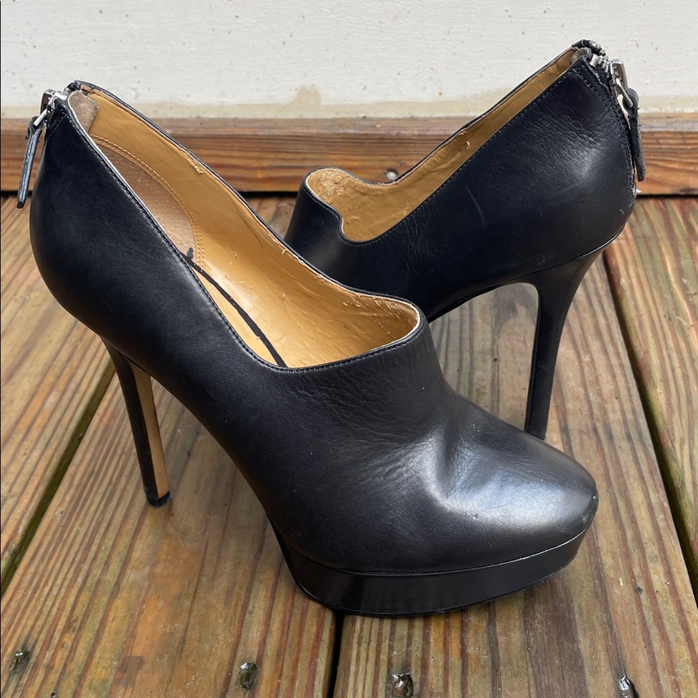 Nine West "Feminity" Black Leather Platform Stiletto Booties Size 8